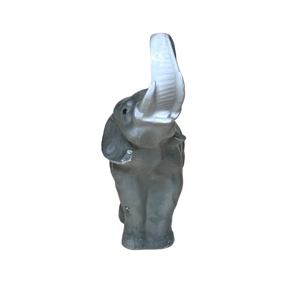 Vintage Germany Porcelain Gray Elephant Figurine Trunk Up - Picture 4 of 7